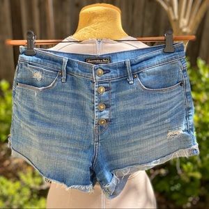 A&F High Rise Medium Wash Jean Shorts
